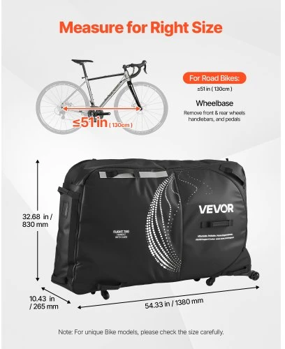 VEVOR Dviračio kelioninis krepšys, universalus transportavimo dėklas su TSA užraktu, iki 130 cm ratų bazei