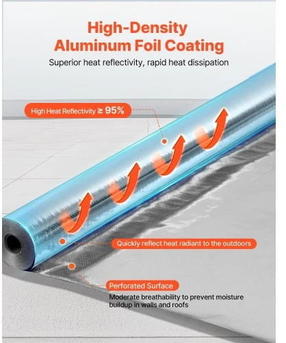 VEVOR Dvisluoksnė atspindinti izoliacijos ritė, perforuotas spindulinis barjeras, 0,15 mm, 38,1 m x 1,22 m