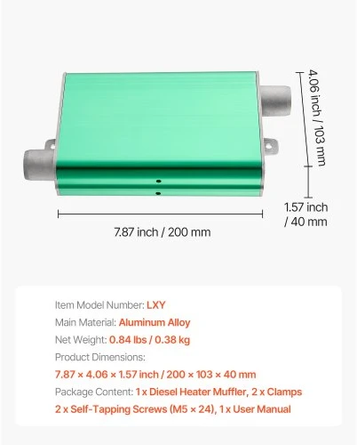 VEVOR Dyzelinio šildytuvo duslintuvas, 24 mm, su 2 spaustukais ir varžtais, 2 kW 5 kW 8 kW