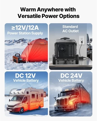 VEVOR Dyzelinis šildytuvas, 5–8 kW, DC 12 V/24 V, nešiojamas su Bluetooth programėle, nuotoliniu pultu ir LCD ekranu, 5 l