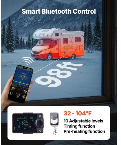 VEVOR Dyzelinis šildytuvas, 5–8 kW, DC 12 V, nešiojamas „all in one“, „Bluetooth“ programėlės valdymas