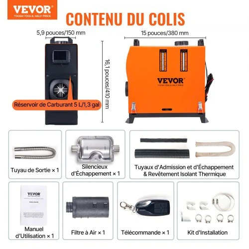 Koduva VEVOR dyzelinis šildytuvas XMZ-D1, 12 V, 5 kW, LCD nuotolinis valdymas