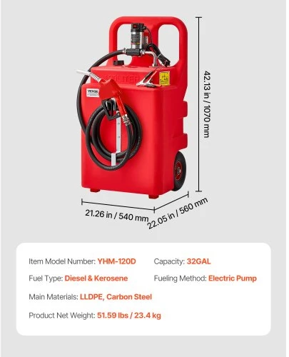 VEVOR Dyzelino perpilimo talpa, 32 gal., su 12 V DC 10 GPM elektriniu siurbliu