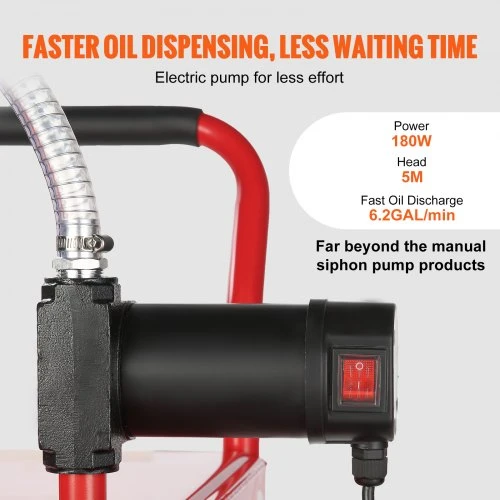 VEVOR Dyzelino talpa, 113,6 l, 23,5 l/min, 180 W, su elektriniu siurbliu ir ratais