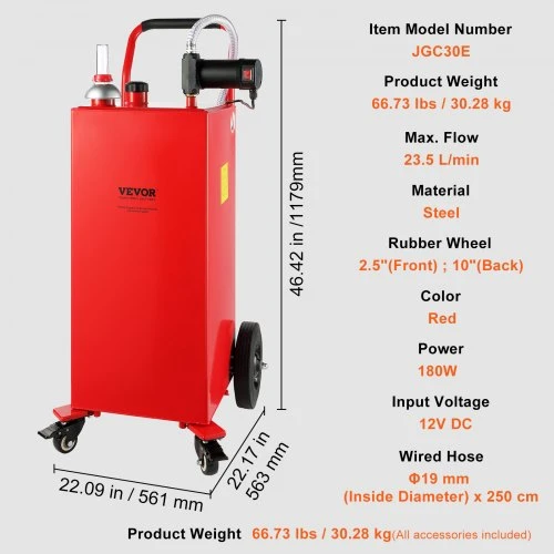 VEVOR Dyzelino talpa, 113,6 l, 23,5 l/min, 180 W, su elektriniu siurbliu ir ratais