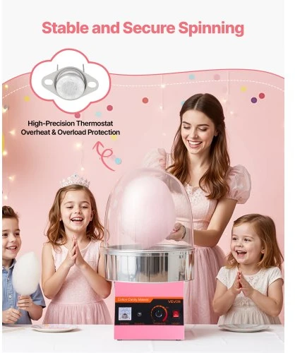 VEVOR Elektrinė cukraus vatos mašina, 1000 W, su dangčiu, rožinė