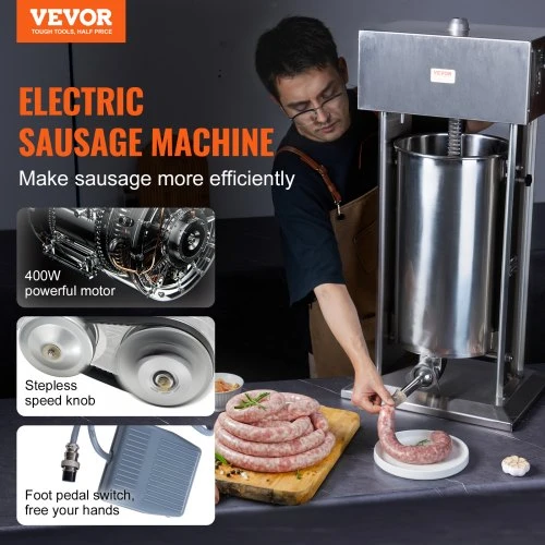 VEVOR Elektrinė dešrų kimštuvė, 25 l / 55 lb vertikali, 400 W, su pėdiniu jungikliu ir 5 antgaliais