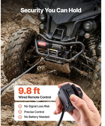 VEVOR Elektrinė gervė 1360 kg, 12 V DC ATV/UTV, plieno trosas 5 mm x 12 m, laidinis pultas