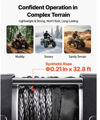 VEVOR Elektrinė gervė 1587 kg, 12 V DC ATV/UTV, su sintetine virve 5,5 mm x 10 m, laidinis valdymas