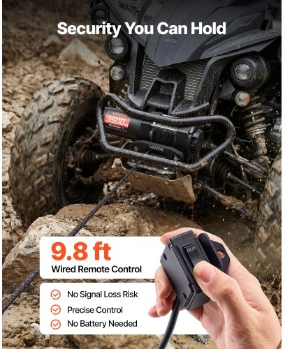 VEVOR Elektrinė gervė 1587 kg, 12 V DC ATV/UTV, su sintetine virve 5,5 mm x 10 m, laidinis valdymas