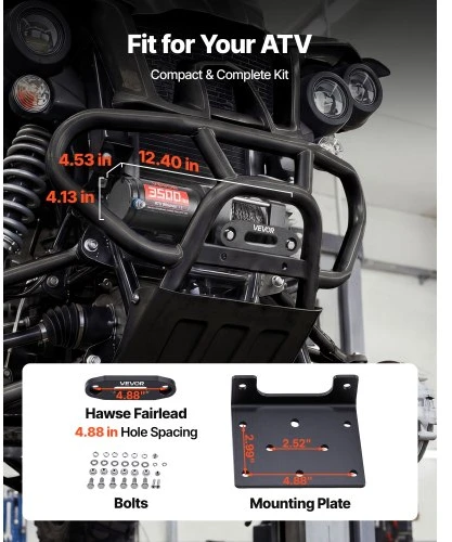 VEVOR Elektrinė gervė 1587 kg, 12 V DC ATV/UTV, su sintetine virve 5,5 mm x 10 m, laidinis valdymas