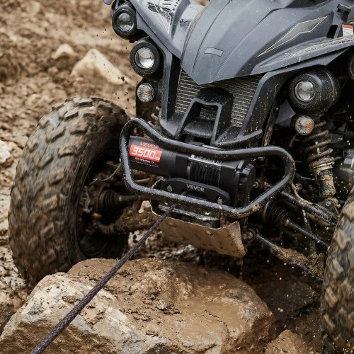 VEVOR Elektrinė gervė 1587 kg, 12 V DC ATV/UTV, su sintetine virve 5,5 mm x 10 m, laidinis valdymas