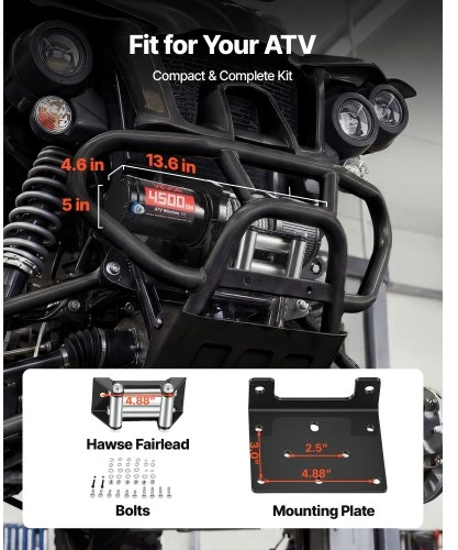 VEVOR Elektrinė gervė ATV/UTV, 2041 kg, 12 V, Ø6 mm x 12 m plieno trosas, belaidis ir laidinis valdymas