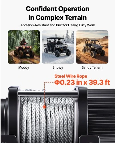 VEVOR Elektrinė gervė ATV/UTV, 2041 kg, 12 V, Ø6 mm x 12 m plieno trosas, belaidis ir laidinis valdymas