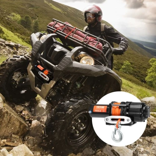 VEVOR Elektrinė gervė ATV/UTV, 2041,2kg, sintetinė virvė, vandeniui atspari, su nuotoliniu valdymu