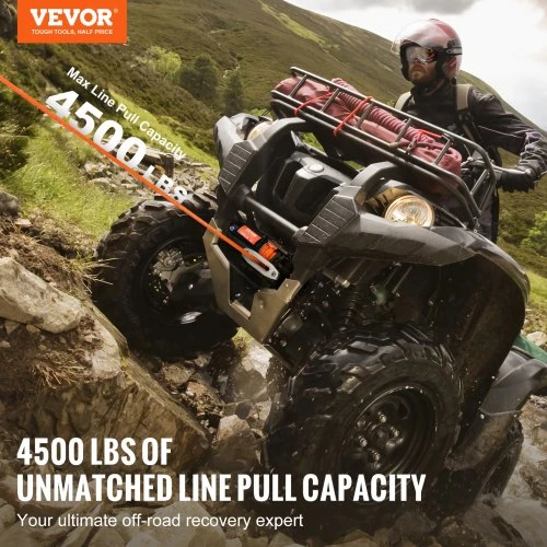 VEVOR Elektrinė gervė ATV/UTV, 2041,2kg, sintetinė virvė, vandeniui atspari, su nuotoliniu valdymu