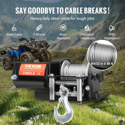 VEVOR Elektrinė gervė ATV/UTV 907,2kg plieno trosas IP55 laidinis valdymas