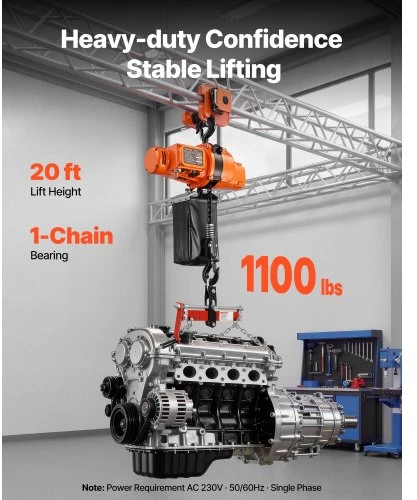 VEVOR Elektrinė grandininė keltuvas, 500 kg, 6 m, 230 V, su belaidžiu ir laidiniu pultu