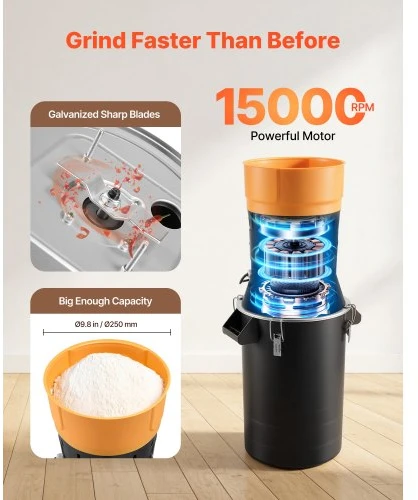 Koduva VEVOR elektrinė grūdų malūnė, 600 W, 25 l, su cinkuoto plieno peiliais