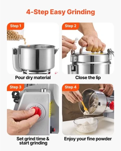 Koduva VEVOR elektrinė grūdų malūnėlė, 800g, 2100 W, nerūdijančio plieno, swing tipo