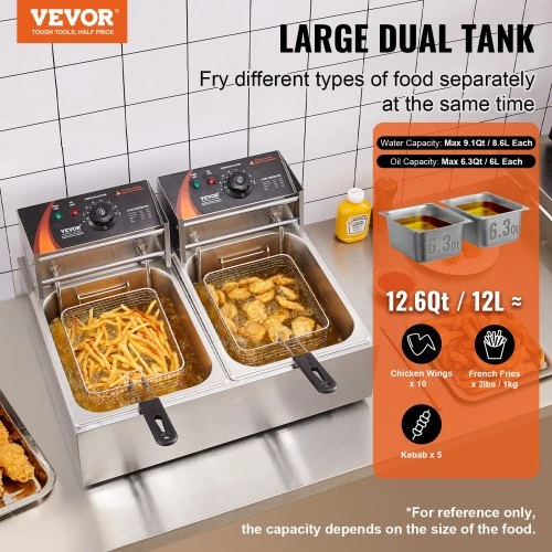 VEVOR Elektrinė gruzdintuvė, 24 l, 5000 W, sidabrinė