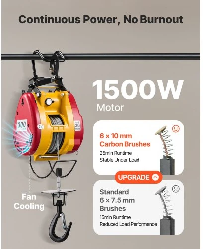 Koduva VEVOR elektrinė keltuvė-vinčas 2-in-1, 300 kg, 1500 W, 30 m, 18,9 m/min, laidinis ir belaidis pultas
