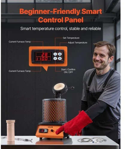 VEVOR Elektrinė lydymo krosnis, 1350 W, 1150 °C, su 3kg keramine tigle