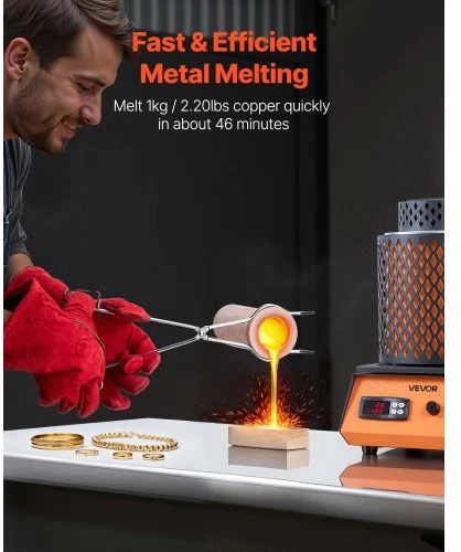 VEVOR Elektrinė lydymo krosnis, 1350 W, 1150 °C, su 3kg keramine tigle