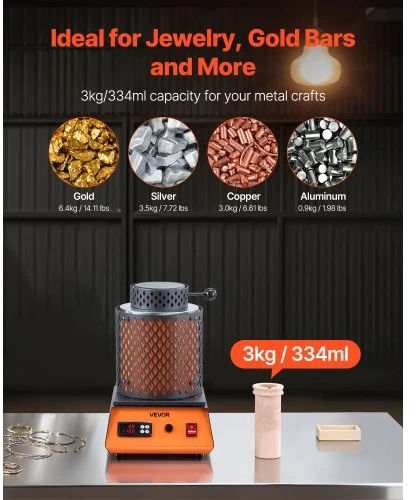 VEVOR Elektrinė lydymo krosnis, 1350 W, 1150 °C, su 3kg keramine tigle