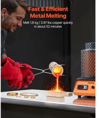 VEVOR Elektrinė lydymo krosnis, 1500 W, 2102 °F / 1150 °C, su 5kg keraminiu tigliu