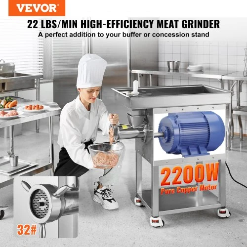 VEVOR Elektrinė mėsmalė, 22 lbs/min, 32#, 2200 W, nerūdijančio plieno, komercinė