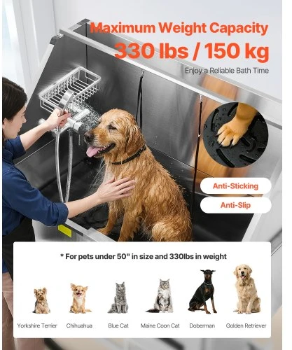 VEVOR Elektrinė pakeliama šunų plovimo stotis, 127 cm nerūdijančio plieno augintinių priežiūros vonia, kairės pusės durys