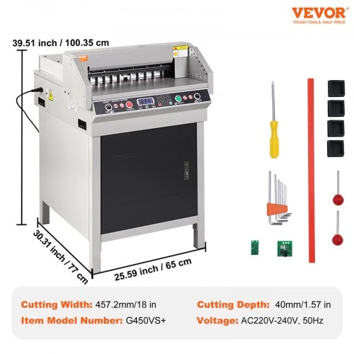 VEVOR Elektrinė popieriaus pjaustyklė 18" 450 mm, 450VS+, biurui