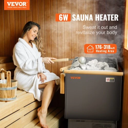 VEVOR Elektrinė saunos krosnelė, 400 V 3N, su 3 val. laikmačiu ir skaitmeniniu valdikliu, 5–9 m³