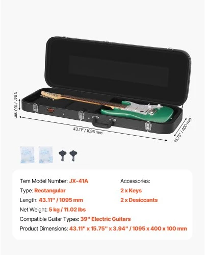 VEVOR Elektrinės gitaros kietas dėklas 1095 mm su užraktu ir raktu