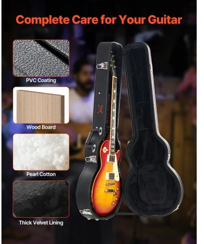 VEVOR Elektrinės gitaros kietas dėklas, 105 cm, su užraktu ir raktu, skirtas LES Paul gitaroms