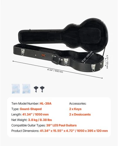 VEVOR Elektrinės gitaros kietas dėklas, 105 cm, su užraktu ir raktu, skirtas LES Paul gitaroms