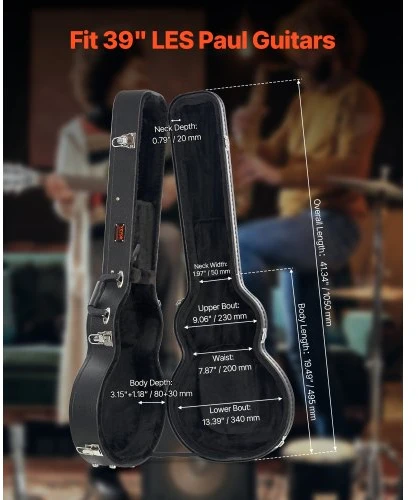 VEVOR Elektrinės gitaros kietas dėklas, 105 cm, su užraktu ir raktu, skirtas LES Paul gitaroms
