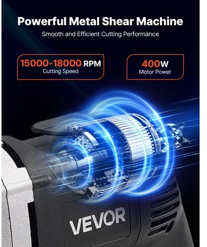 Koduva VEVOR elektrinės metalo žirklės, 4,0 A, laidinės, 360° pasukama galvutė, kintamas greitis, 2500 SPM