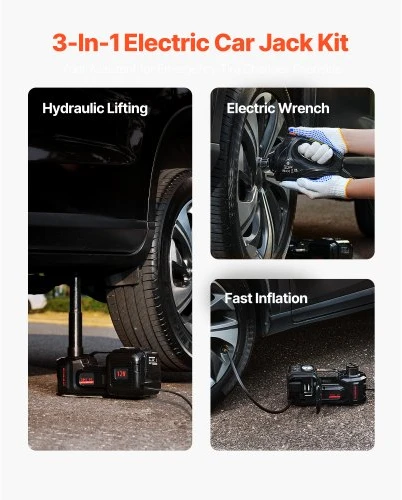 VEVOR Elektrinis automobilio domkratas, 5 t, 12 V, su įmontuotu pripūtėju, LED šviesa