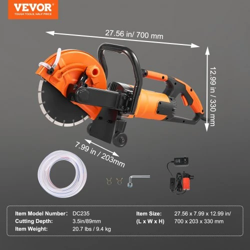 VEVOR Elektrinis betono pjūklas DC235, 1800 W, 70 x 54 x 33 cm