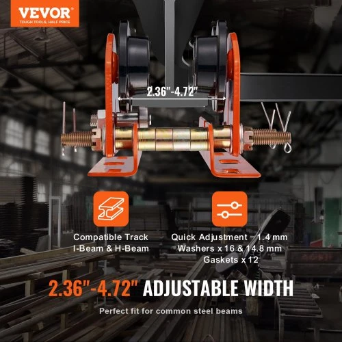 VEVOR Elektrinis grandininio keltuvo rankinis vežimėlis, 499 kg, 6–12 cm reguliuojamas flanšo plotis