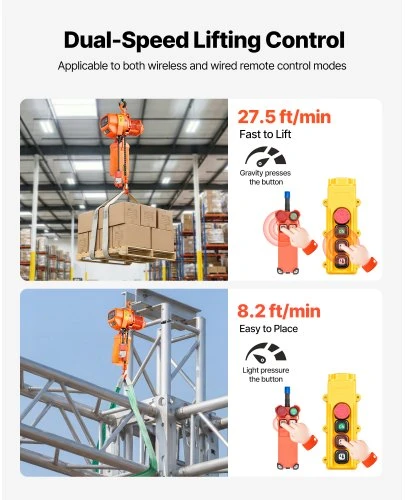 VEVOR Elektrinis grandininis keltuvas 500 kg, 6 m, trifazis, belaidis ir laidinis nuotolinis valdymas