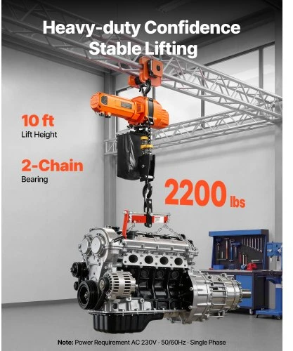 VEVOR Elektrinis grandininis keltuvas, 1000 kg, 3 m, 230 V, belaidis ir laidinis nuotolinis valdymas