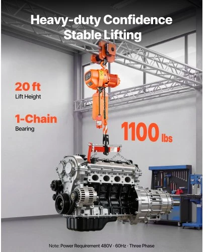 VEVOR Elektrinis grandininis keltuvas 500 kg, 6 m, trifazis, belaidis ir laidinis nuotolinis valdymas