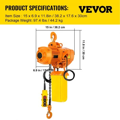 VEVOR Elektrinis grandininis keltuvas, 2200 lbs, 13 ft, 230 V, su laidiniu pultu