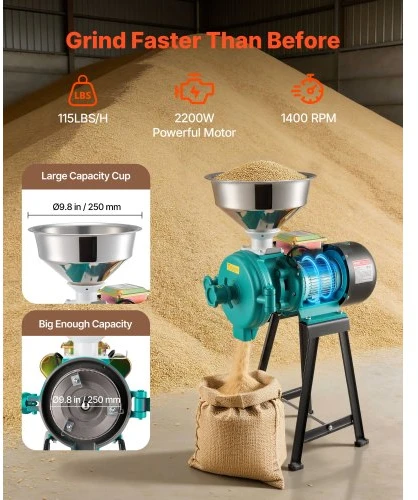 VEVOR Elektrinis grūdų malūnėlis, 2200 W, 50 kg/val., ketaus