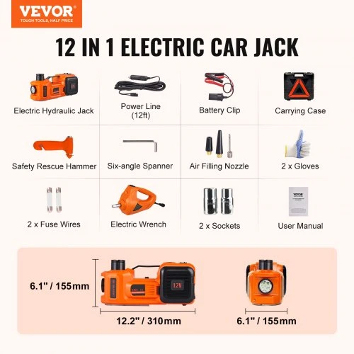 VEVOR Elektrinis hidraulinis automobilio domkratas 5 t, 12 V, su smūginiu veržliasukiu ir pripūtimo pompa