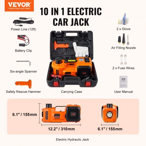 VEVOR Elektrinis hidraulinis automobilio keltuvas 5 t, 12 V, su padangų pripūtimo siurbliu