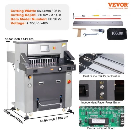 Koduva VEVOR elektrinis hidraulinis popieriaus pjaustytuvas, 660,4 mm, 80 mm, ekranas